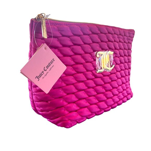 Juicy Couture Hot Pink Quilted Large Wedge Cosmetic Makeup Bag NWT - Picture 2 of 5